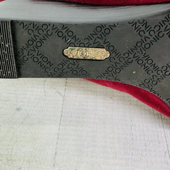 Vionic ANTONIA Burgundy Suede Leather Arch Support Slip On Wedge Shoes Sz 6.5 W - Picture 12 of 16